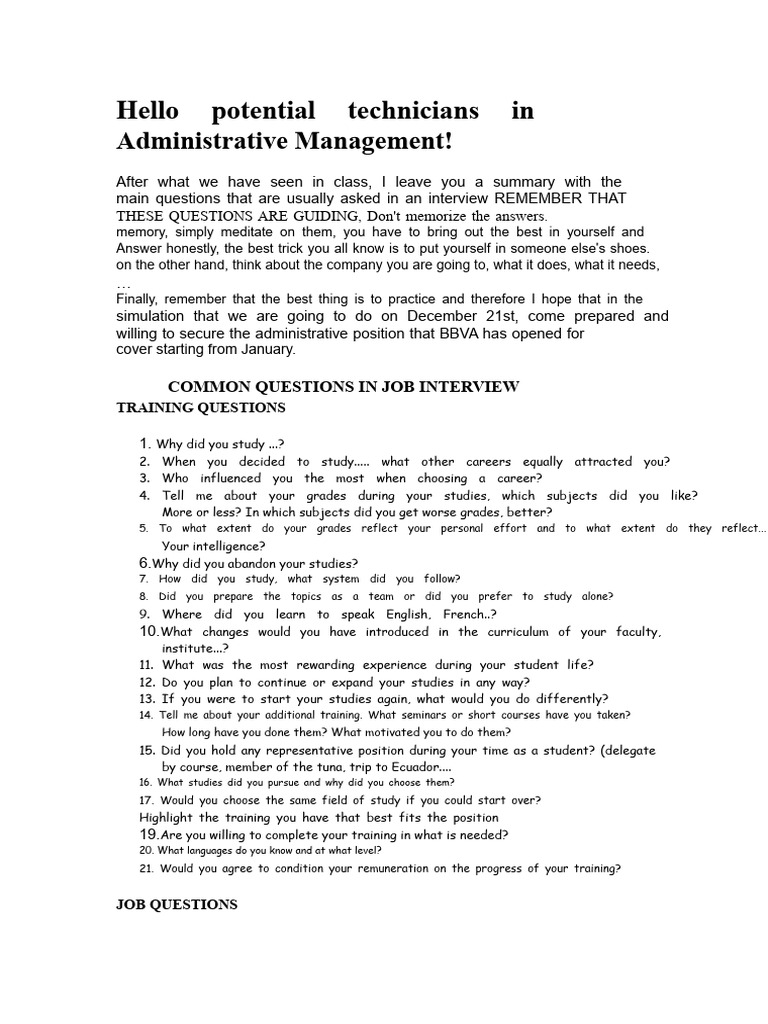 Common Interview Questions for Admin Roles | PDF | Job Interview