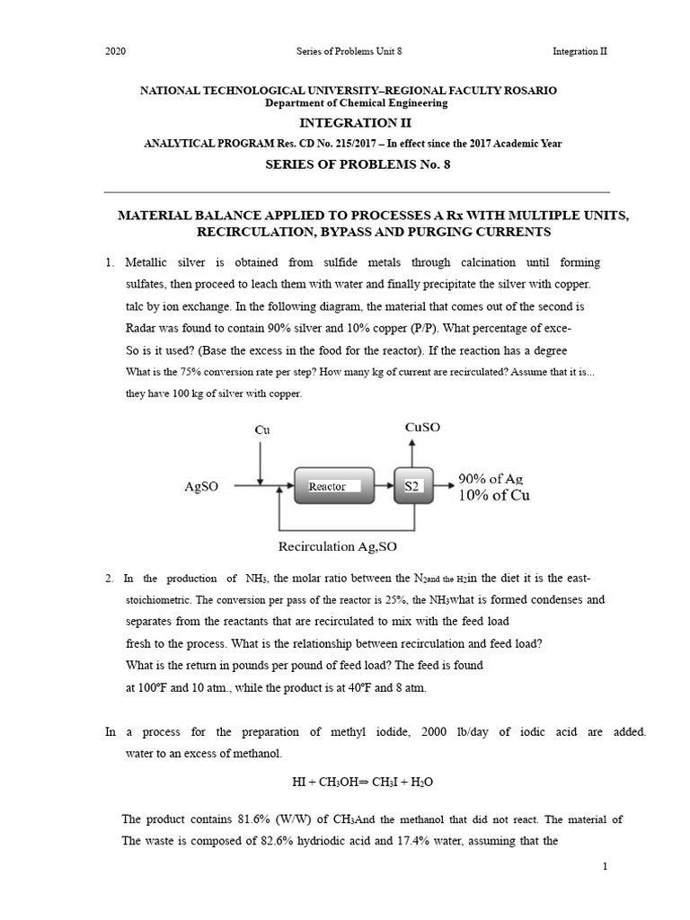 Material Balance Problems in Chemical Processes | PDF | Chemical ...