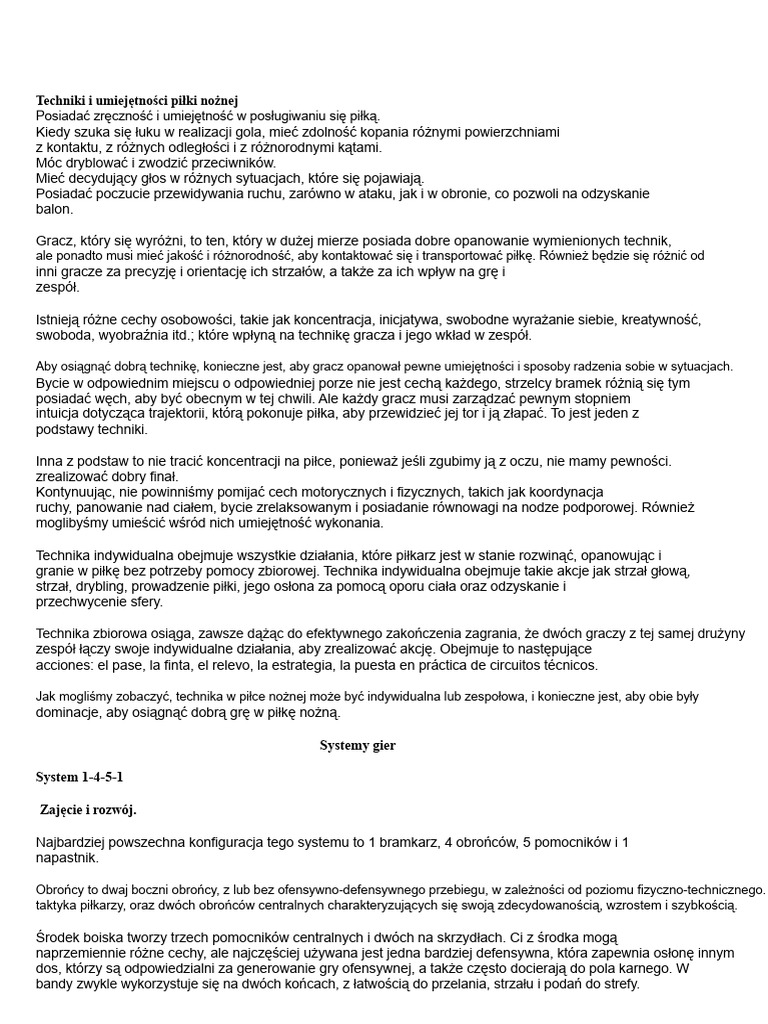 Techniki I Umiejętności Piłki Nożnej | PDF