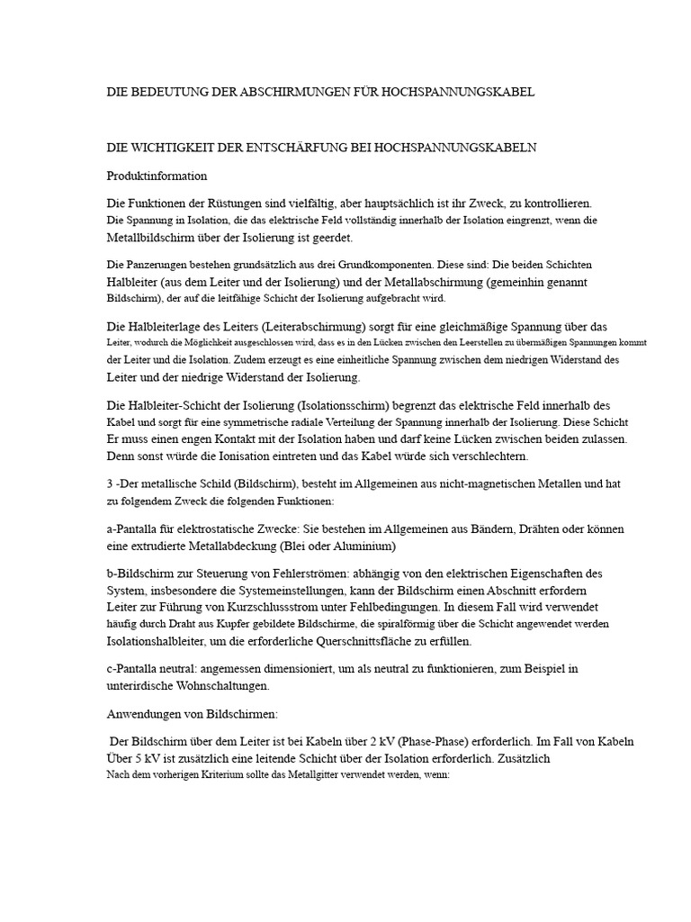 Bedeutung Der Abschirmung Bei Mittelspannungskabeln | PDF