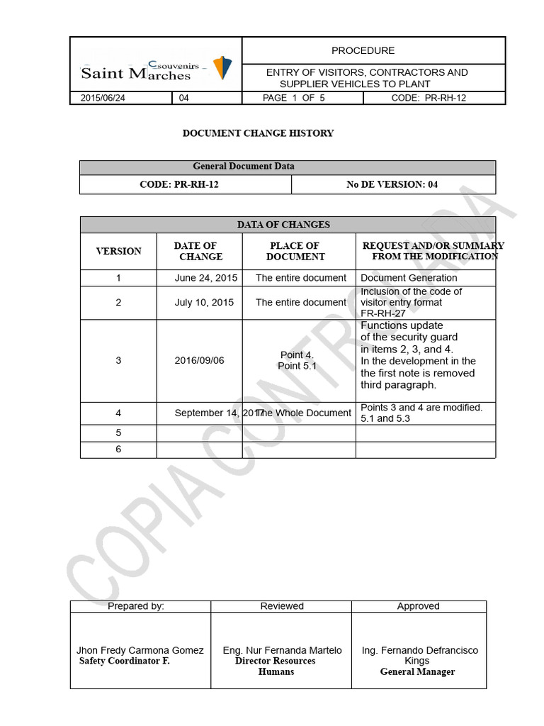 Visitor and Contractor Entry Procedure | PDF | Physical Security ...