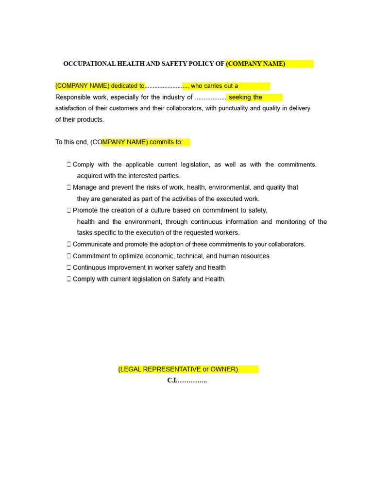 Occupational Health and Safety Policy | PDF | Occupational Safety And ...
