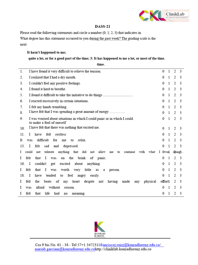 dass-21 | PDF | Anxiety | Major Depressive Disorder