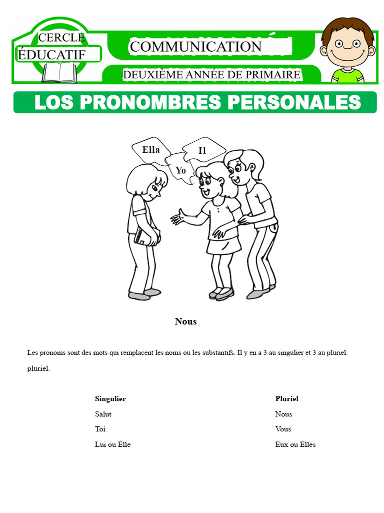 Pronoms personnels pour CE2 | PDF | Nombre grammatical | Conjugaison