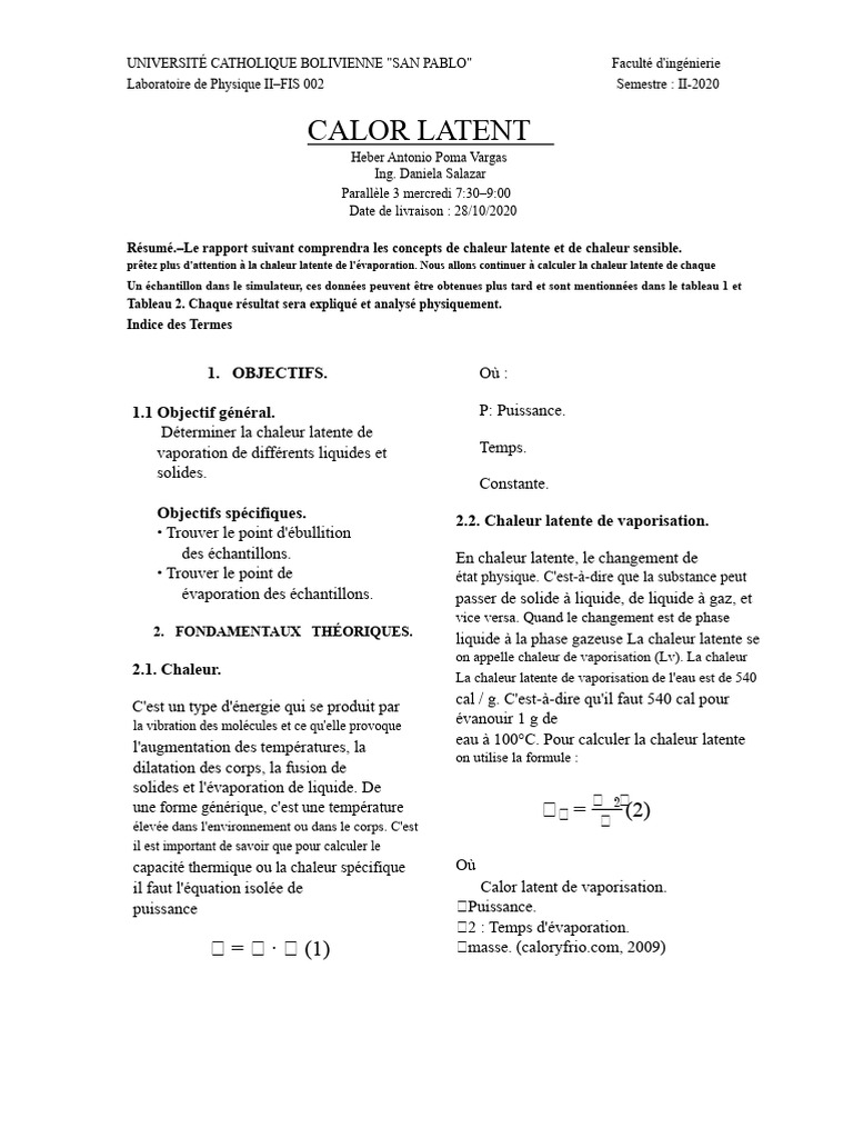 Chaleur Latente de Vaporisation en Physique | PDF | Chaleur | Enthalpie ...