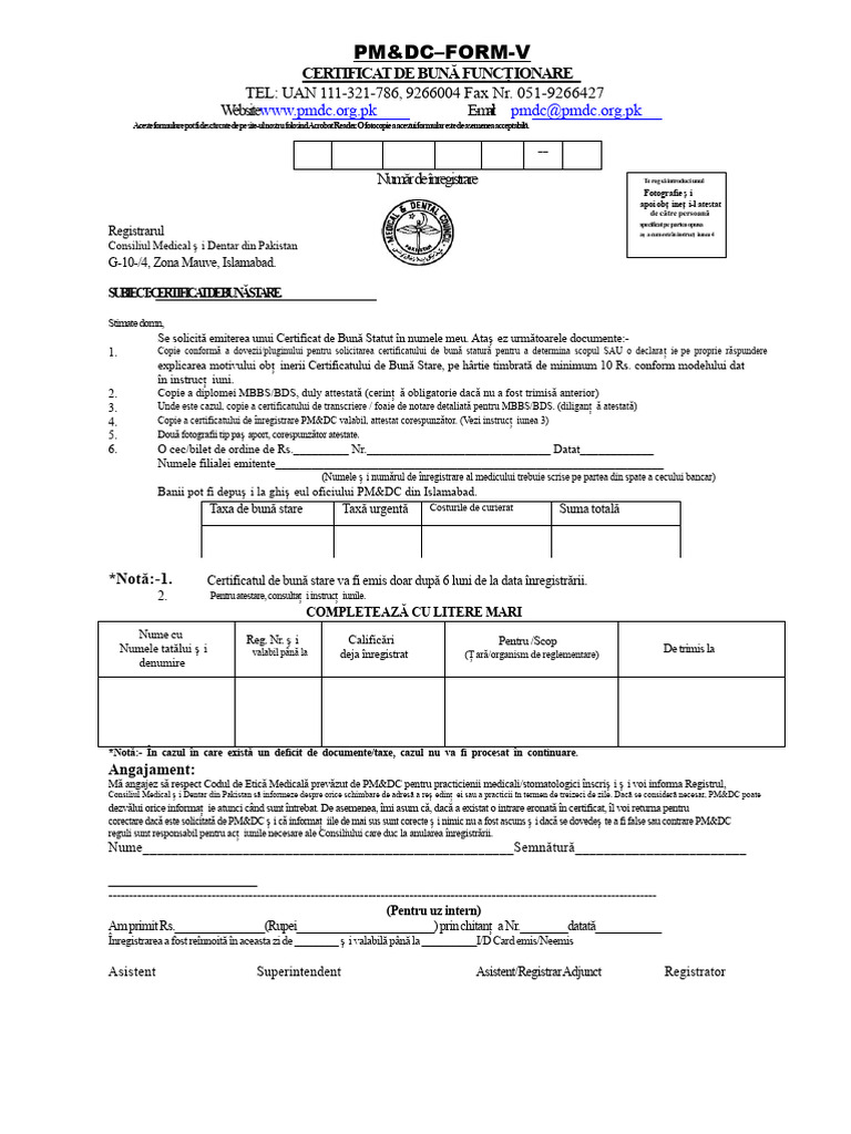 Certificatul de Bună Stare Form-V | PDF
