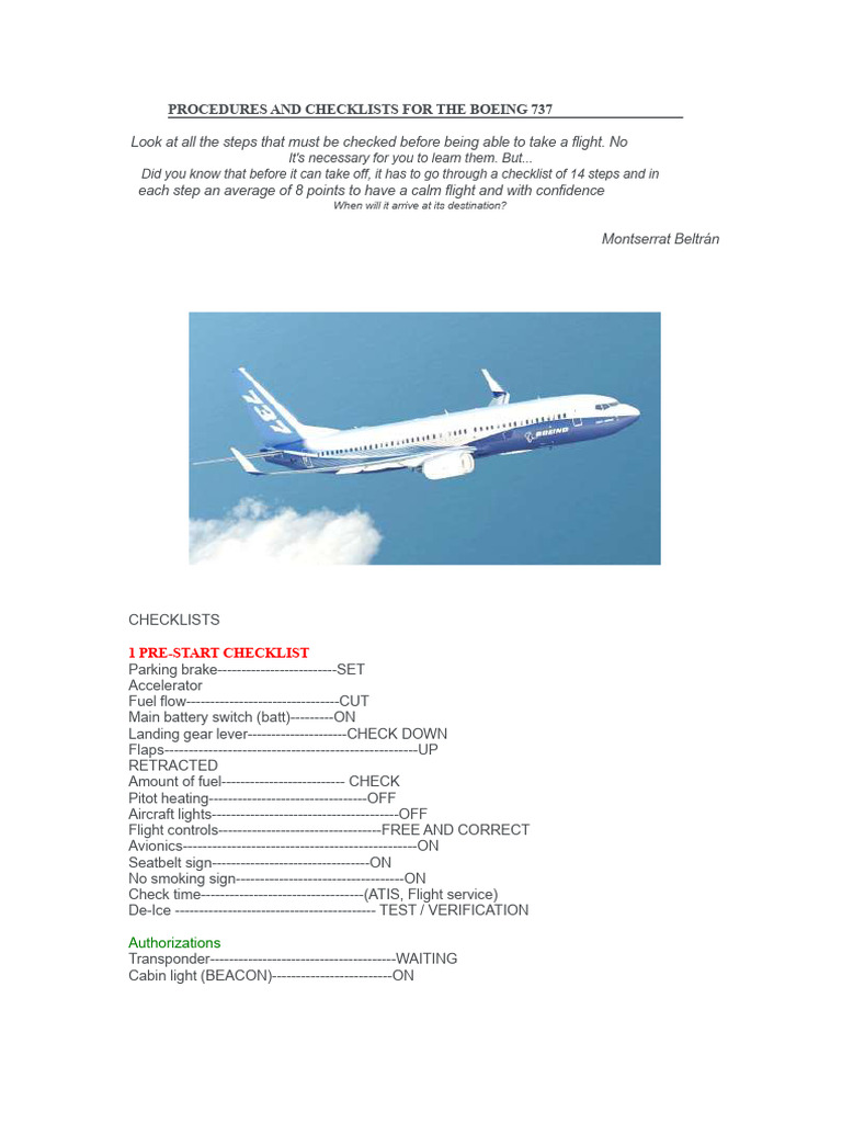 Boeing 737 Pre-Flight Checklists | PDF | Takeoff | Aviation