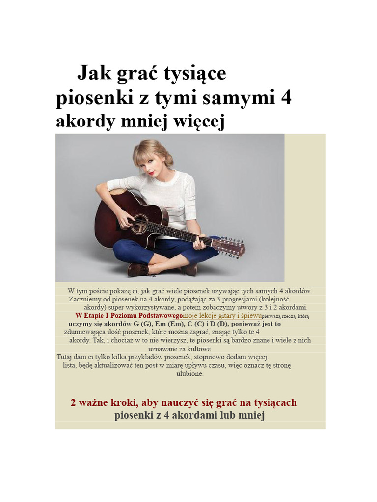 Jak Grać Tysiące Piosenek Z 4 Tymi Samymi Akordami Lub Mniej | PDF