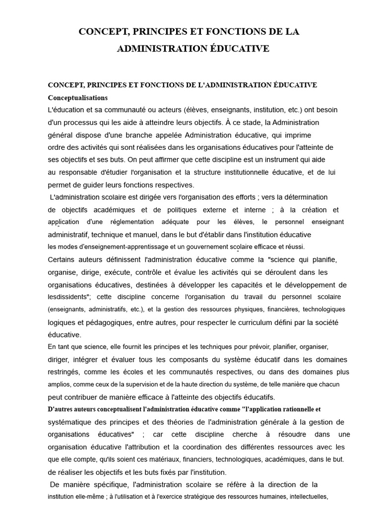 Administration Éducative : Concepts et Fonctions | PDF | Administration ...