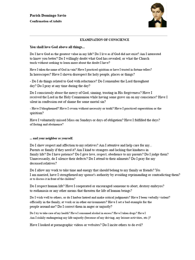 Adult Confirmation Examination Guide | PDF | God | Conscience
