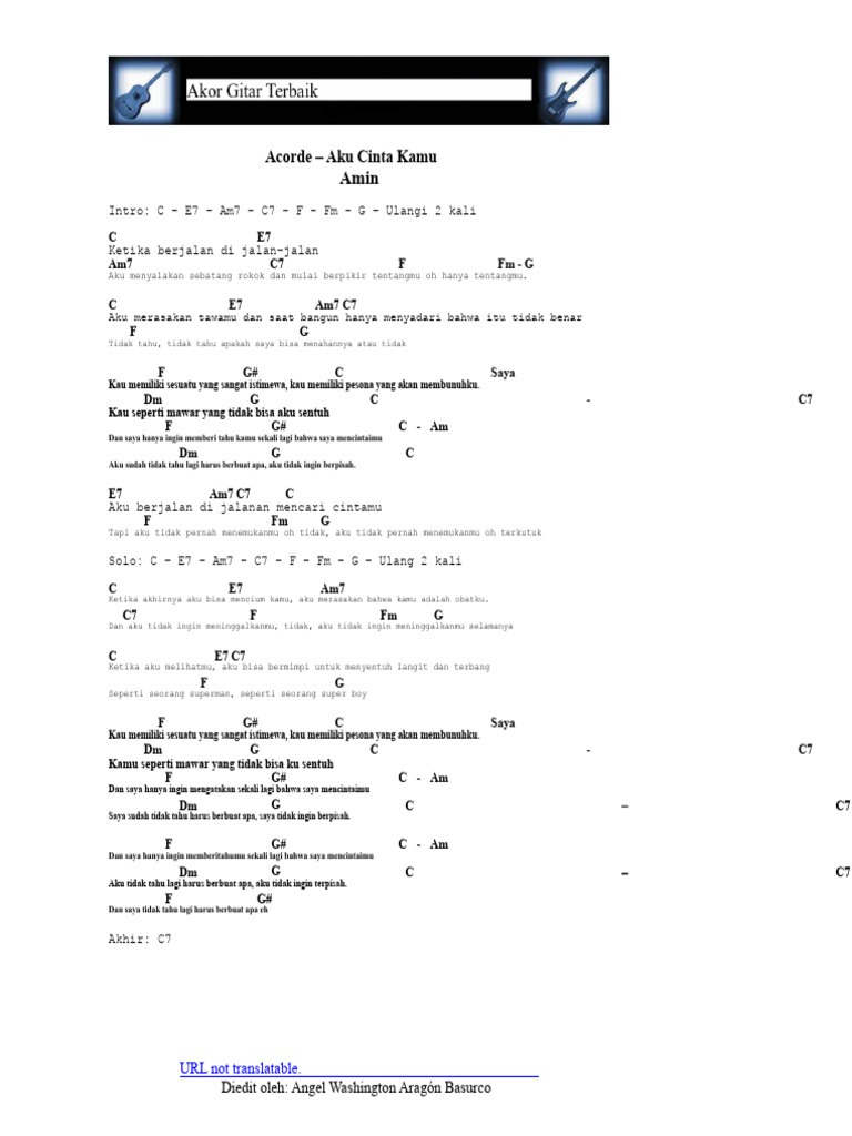 Chord Lagu "Aku Cinta Kamu" | PDF
