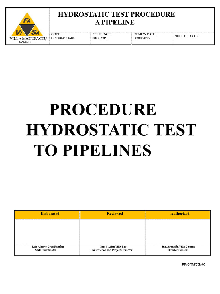 Hydrostatic Testing Procedure for Pipelines | PDF | Pressure ...
