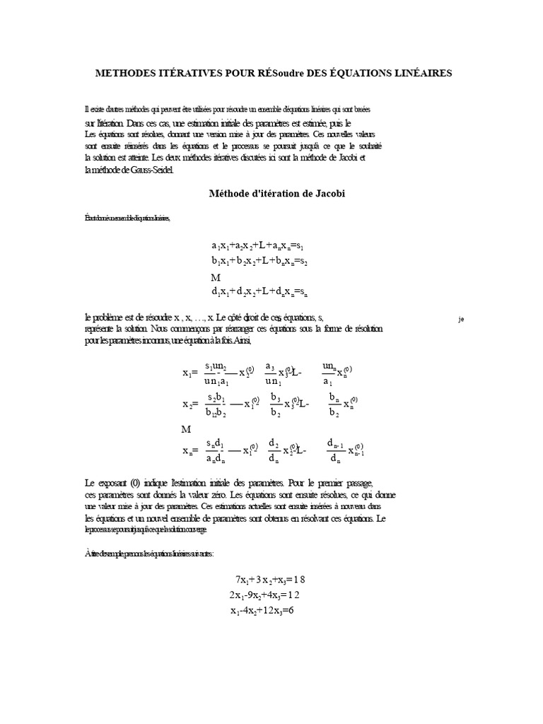 Méthodes itératives pour équations linéaires PDF Matrice — free download