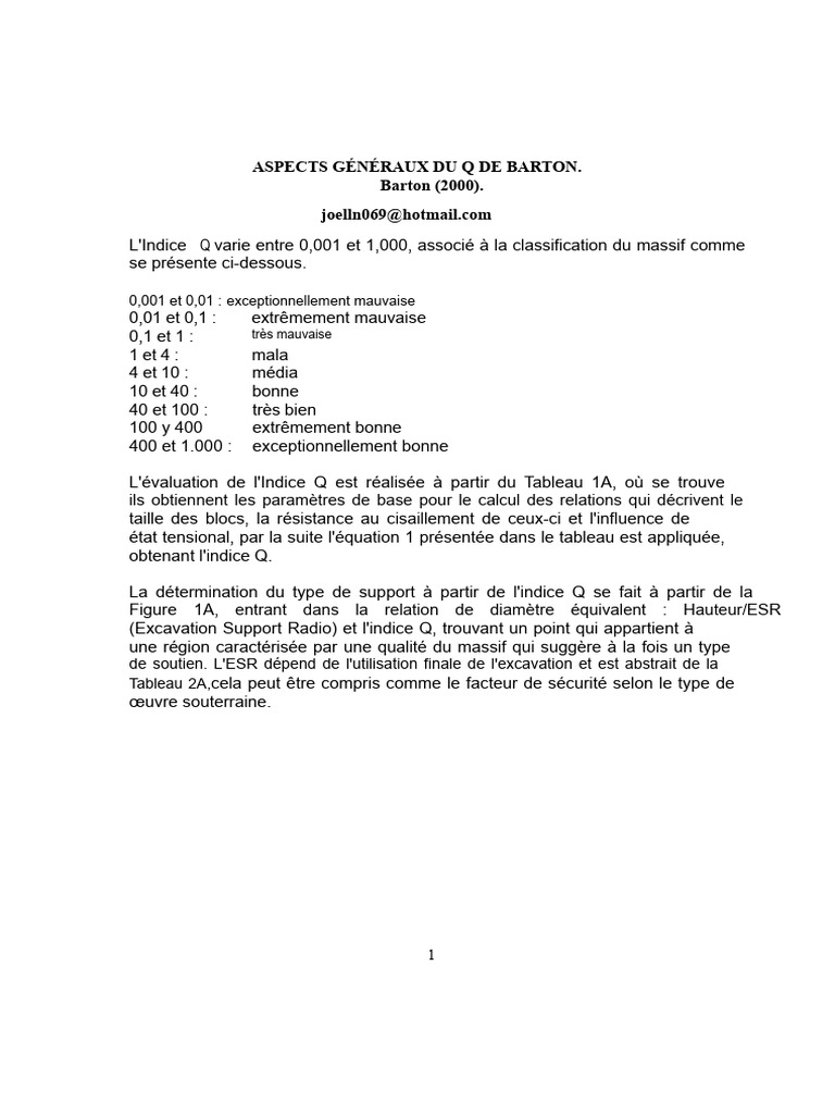 Indice Q de Barton : Classification et Évaluation | PDF
