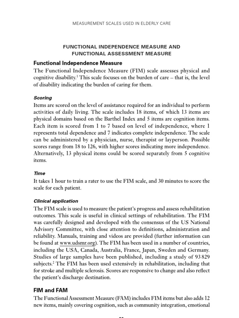 FIM Scale in Elderly Care Assessment | PDF | Balance (Ability ...