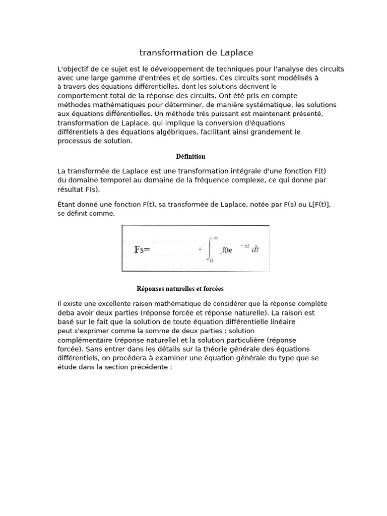 Transformée de Laplace Et Réponse Naturelle Circuits CA | PDF ...