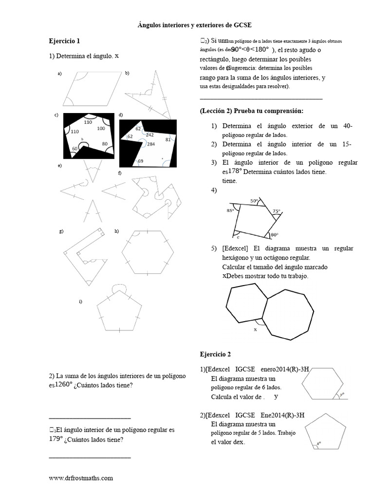 Hoja de Trabajo de Ángulos Interiores y Exteriores de GCSE | PDF ...