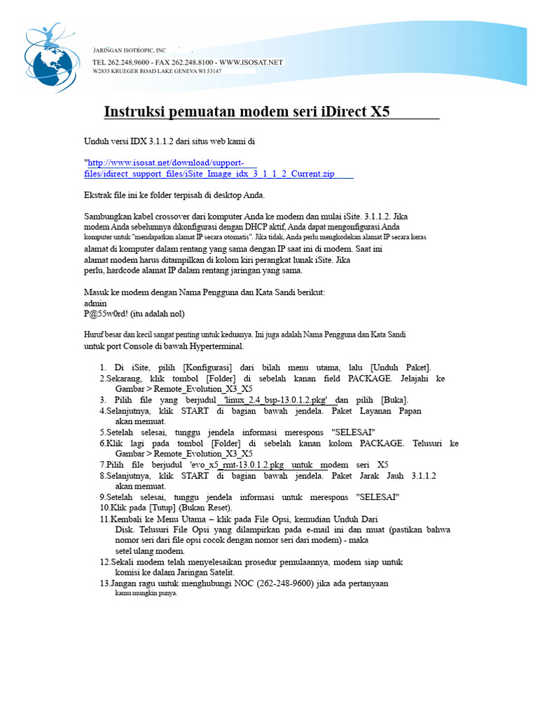 Instruksi Pemuatan Modem Seri Idirect X5: Files/Idirect - Support ...