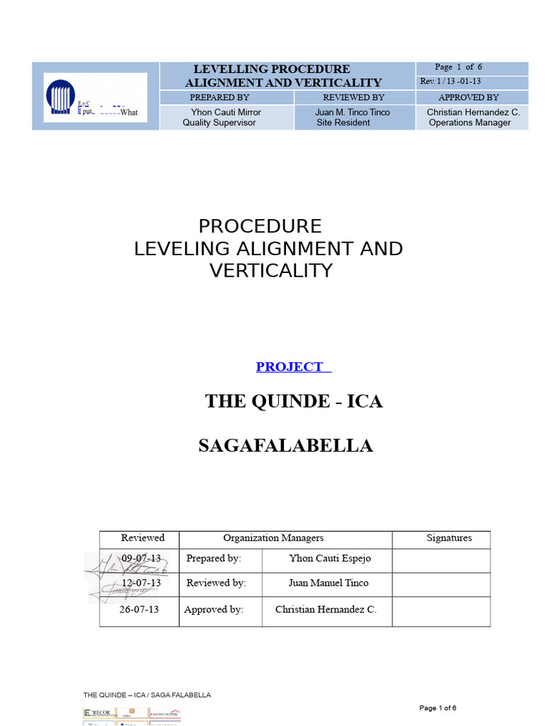 Leveling and Alignment Procedure Guide | PDF | Verification And ...
