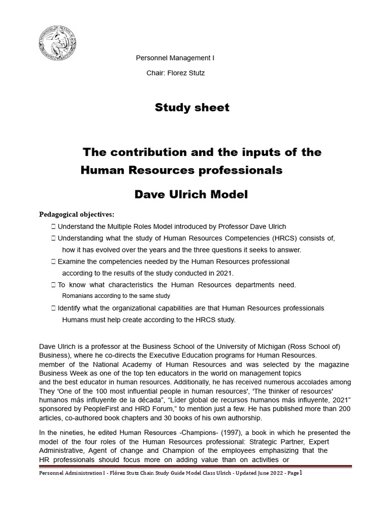 Dave Ulrich's HR Roles and Competencies | PDF | Human Resource ...