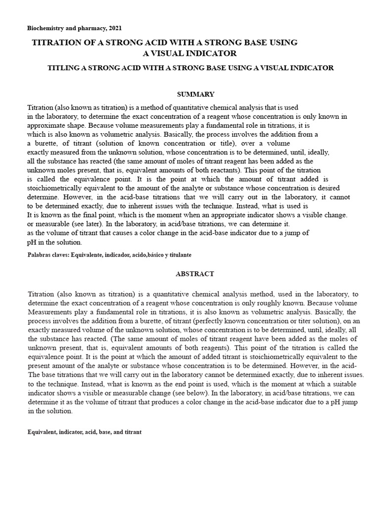 Strong Acid-Base Titration Guide | PDF | Titration | Chemistry