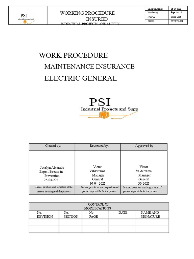 Sst-Pts-001-General Electrical Maintenance Procedure Rev.00 (1) 2021 ...