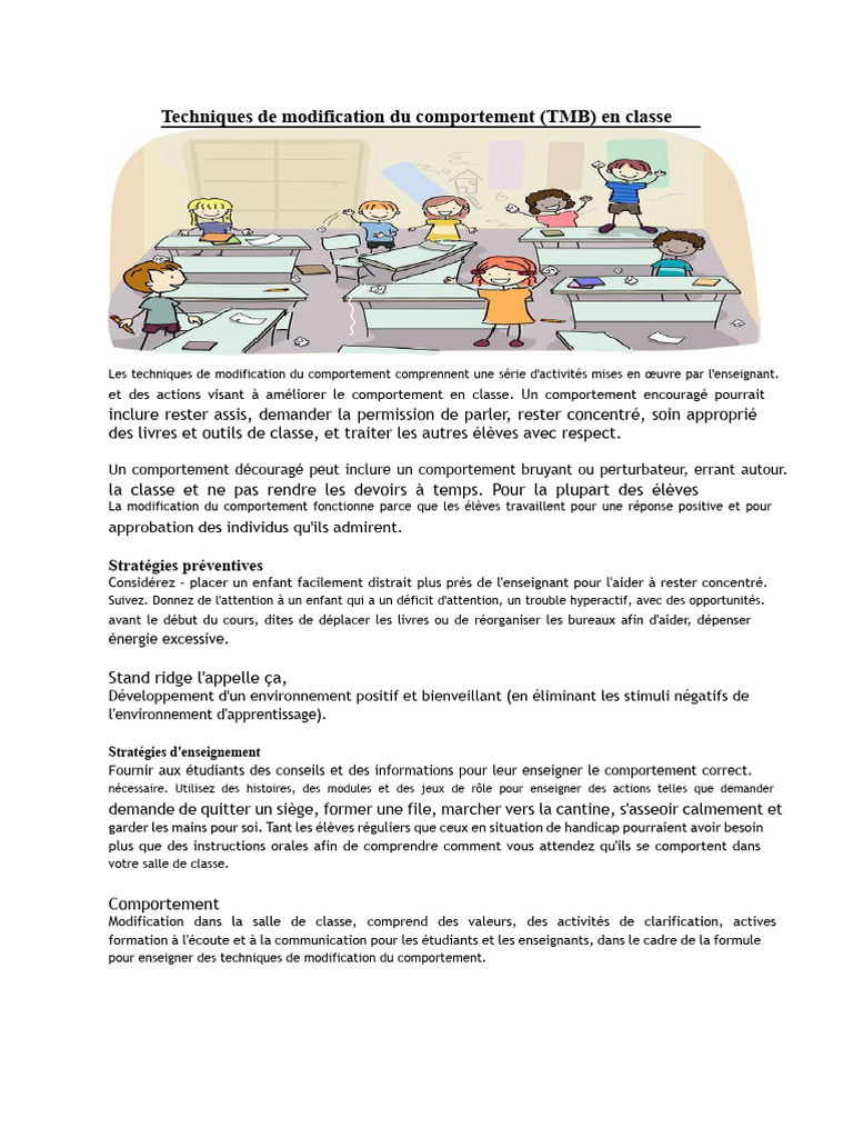 Techniques de modification du comportement en classe | PDF ...