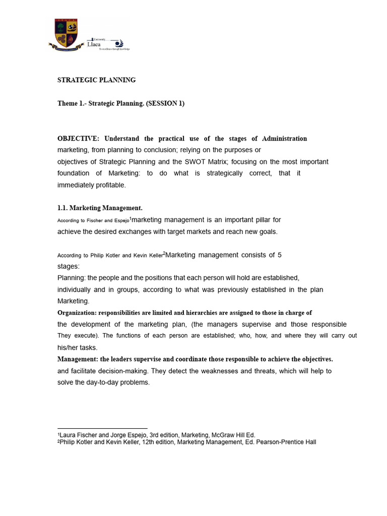 Strategic Planning and Marketing Management | PDF | Swot Analysis ...