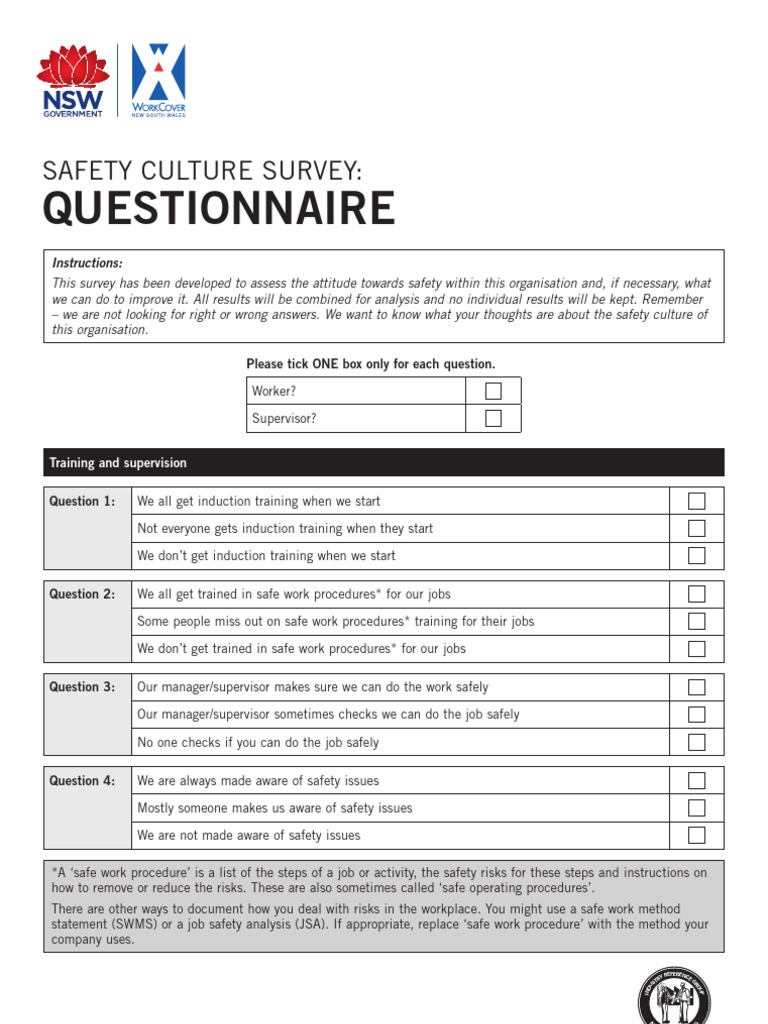 Safety Culture Survey Questionnaire 2291 PDF