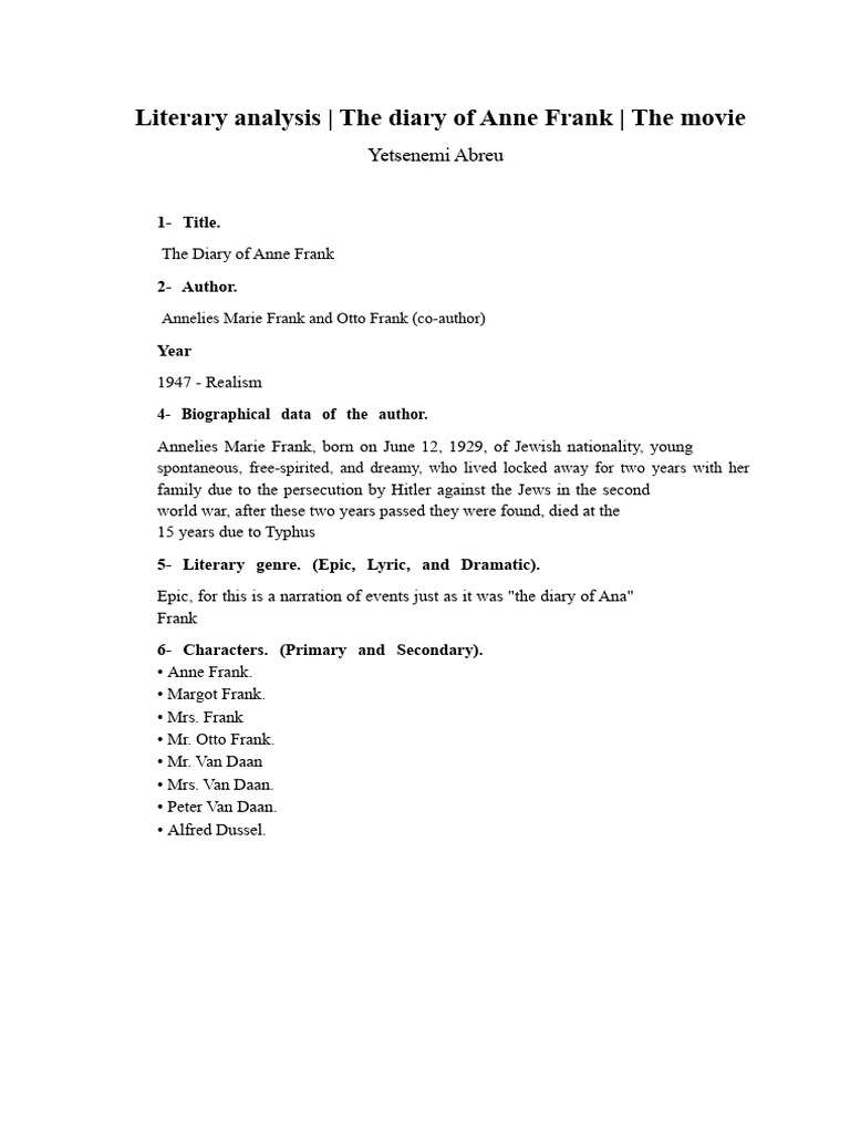 Analysis - The Diary of Anne Frank | PDF | Anne Frank
