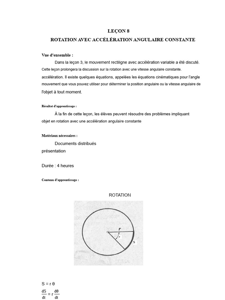 Rotation avec Accélération Angulaire | PDF | Mouvement de rotation ...