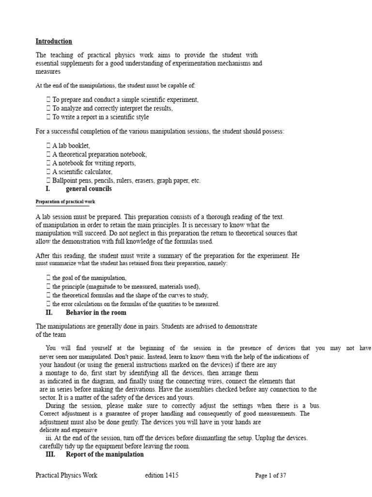 Practical Work Book Physics L1PH | PDF | Vacuum Tube | Electromagnetism