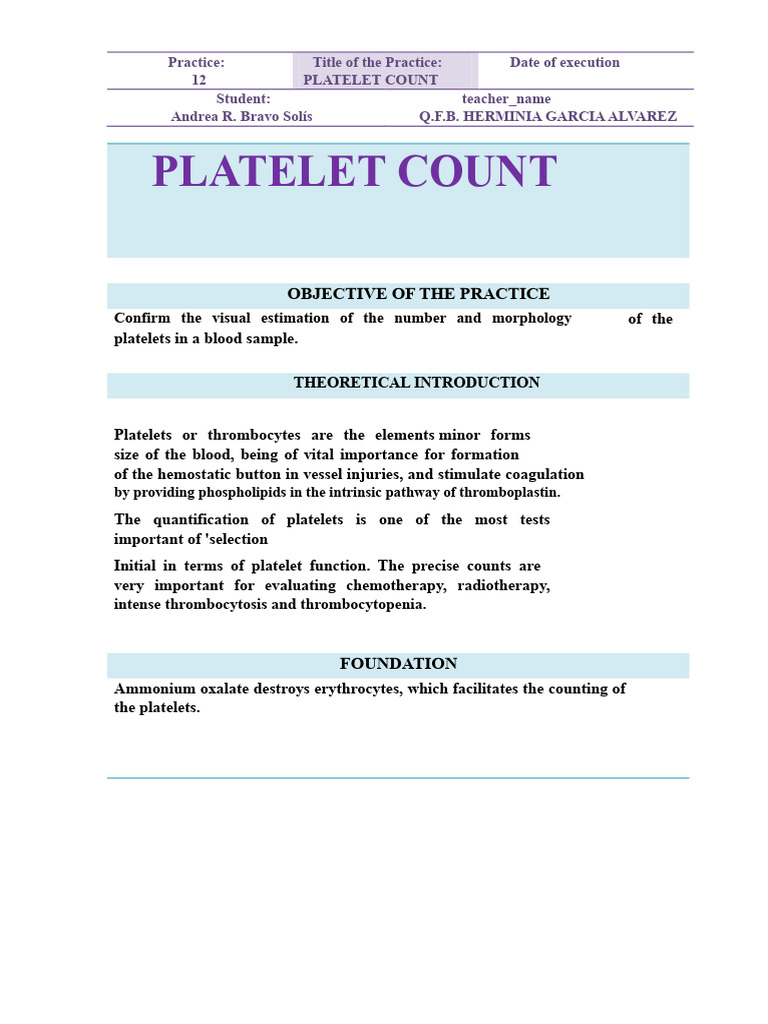 Platelet Count Practice Overview | PDF | Platelet | Histology