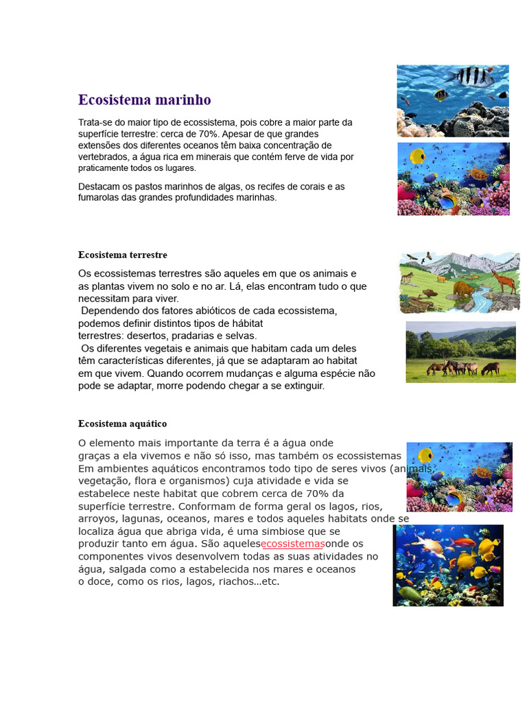 Tipos de Ecossistemas Terrestres e Aquáticos | PDF