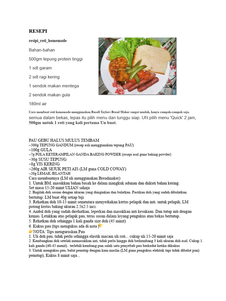 Resep Roti Homemade dan Pau Gebu | PDF