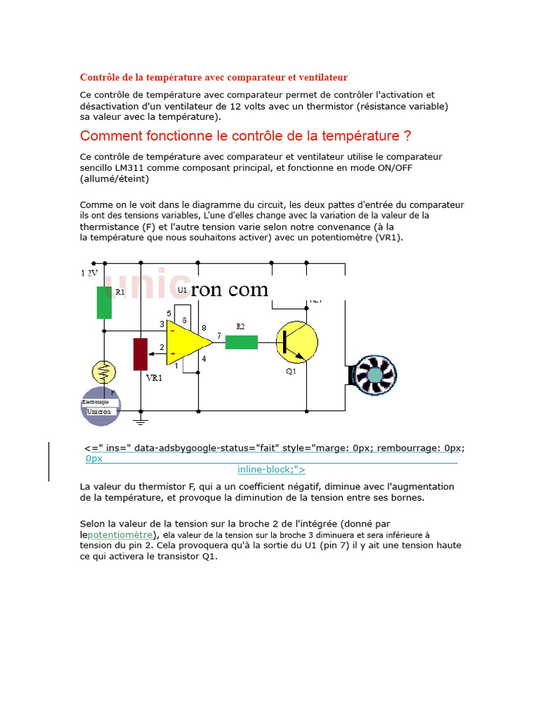 Contrôle de Température avec Ventilateur LM311 | PDF