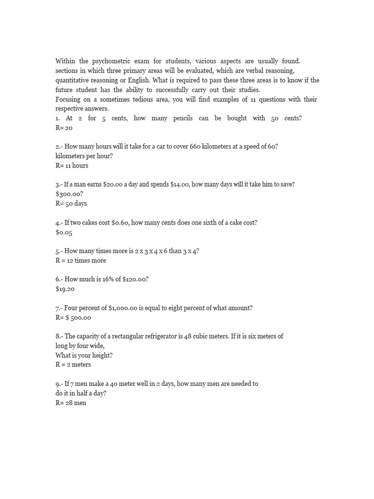 Example of Psychometric Test Ds | PDF