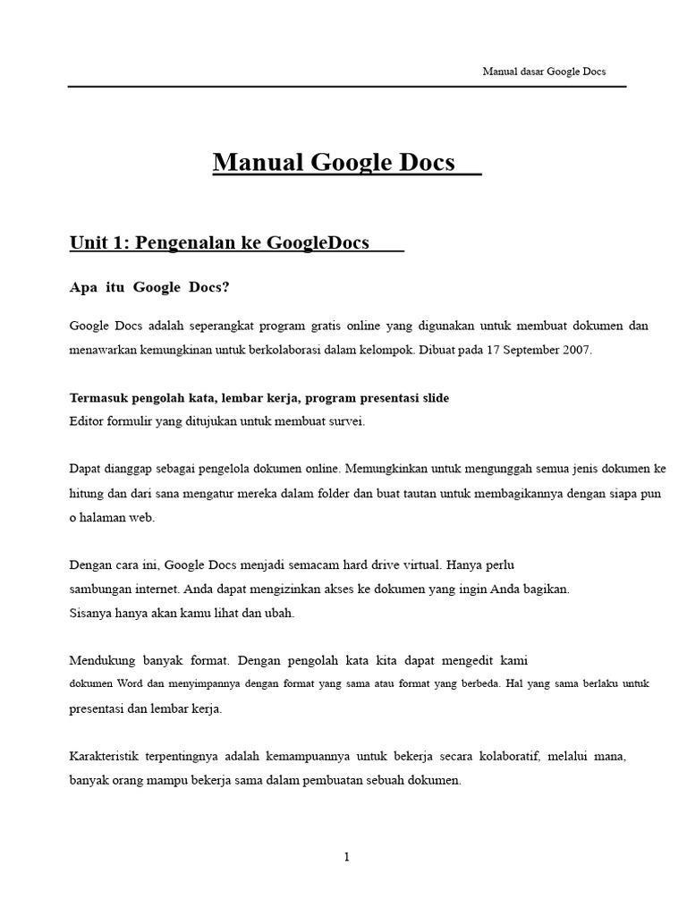 Panduan Lengkap Google Docs Gratis | PDF