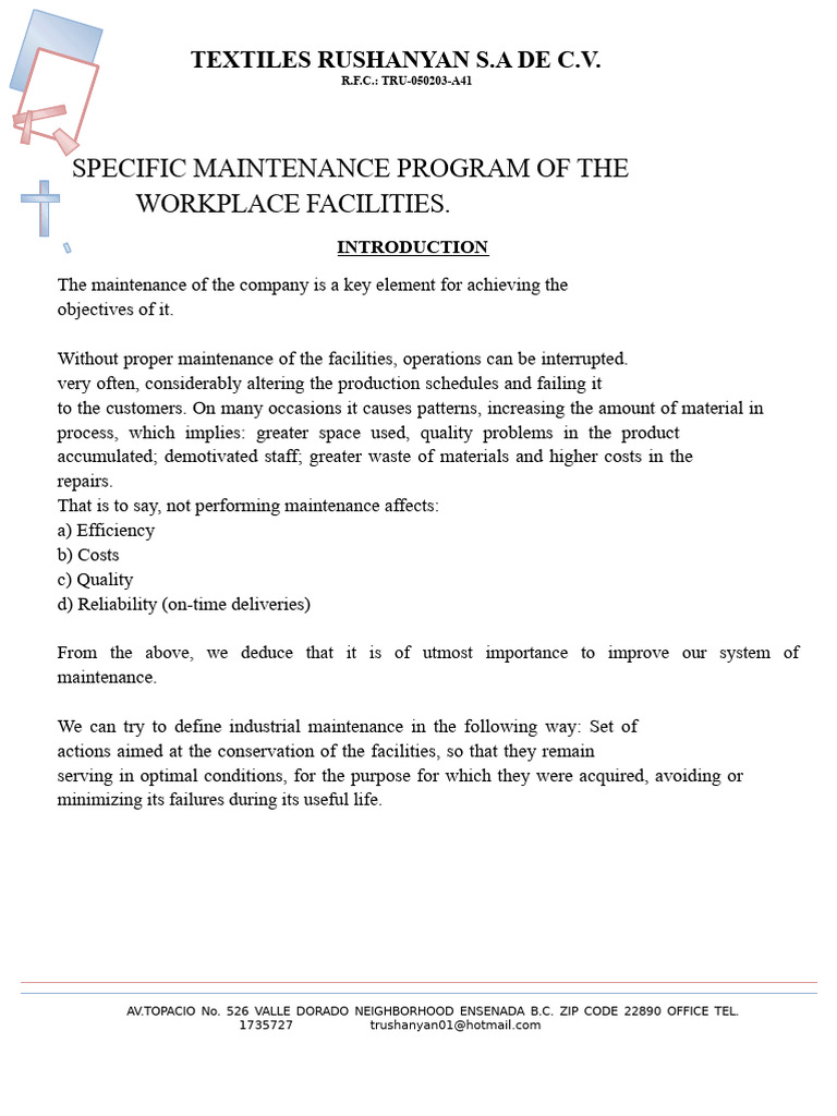 Workplace Facilities Maintenance Program | PDF | Lighting | Reliability ...