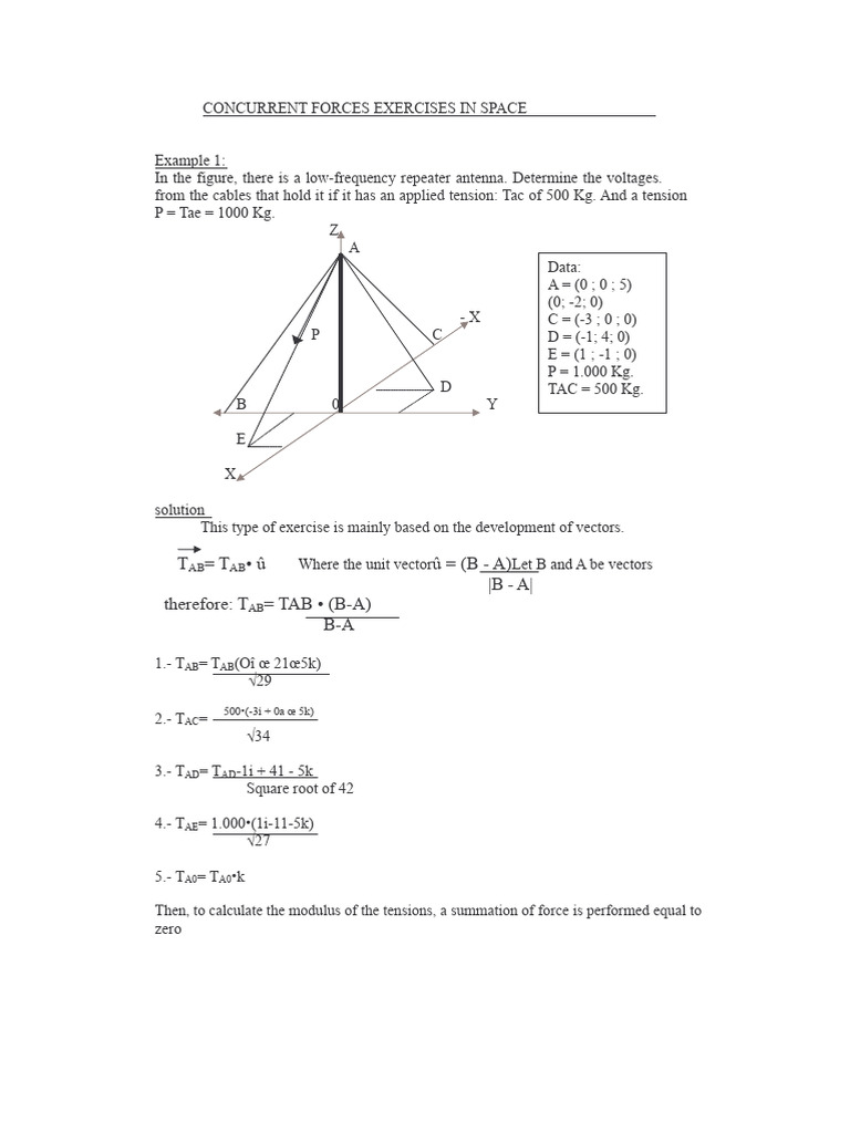Concurrent Forces Exercises in Space | PDF | Mechanics | Physics