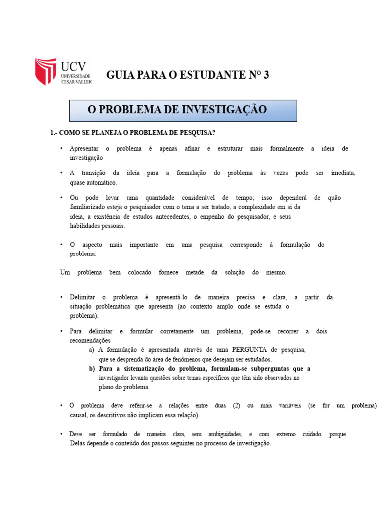 Como Planejar um Problema de Pesquisa | PDF | Causalidade | Método ...