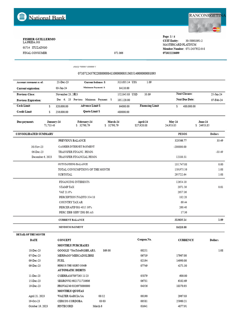 Mastercard Platinum Account Statement | PDF | Credit Card | Payments