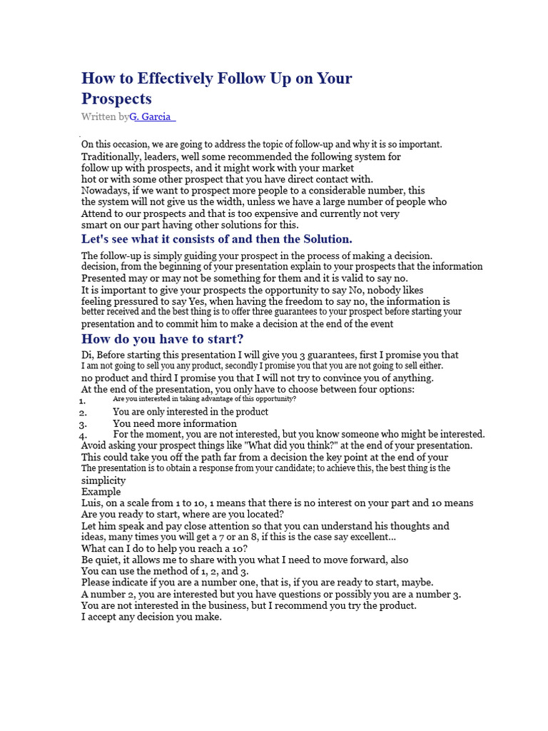 How To Effectively Follow Up With Your Prospects | PDF