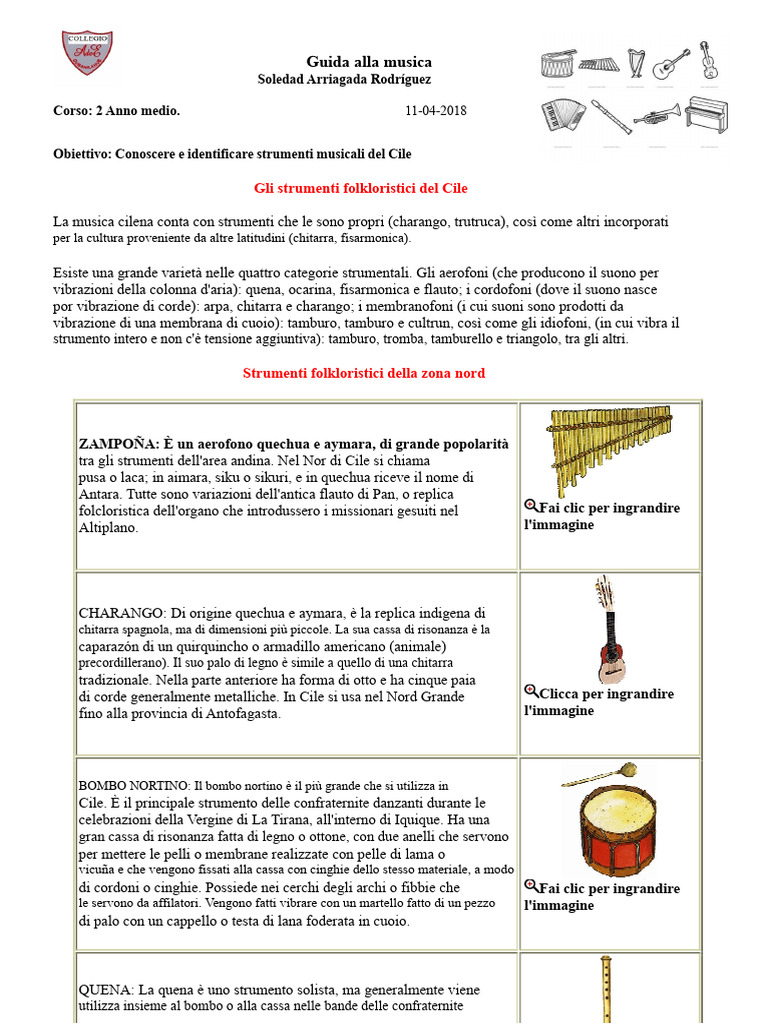 Guida Alla Musica. Strumenti Musicali Del Cile | PDF