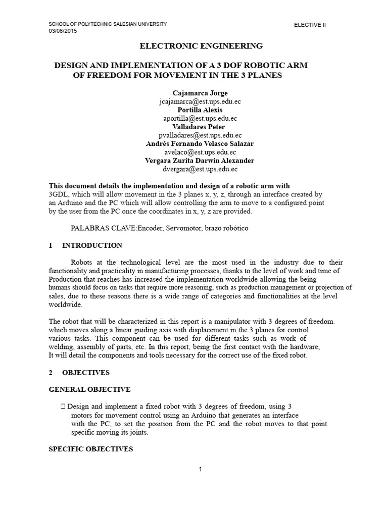 3DOF Robotic Arm Design and Control | PDF | Mechanical Engineering