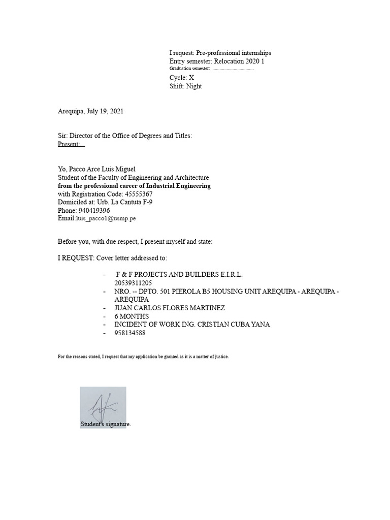 Model of Cover Letter Request. | PDF