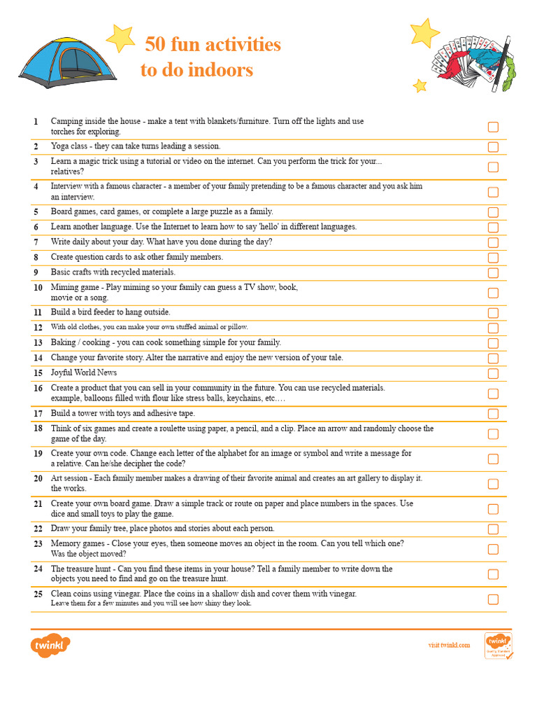 50 Indoor Fun Activities for Families | PDF