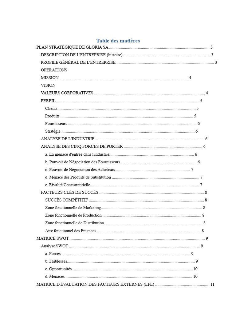 Plan Stratégique de Gloria SA 2023 | PDF | Commercialisation | Analyse SWOT