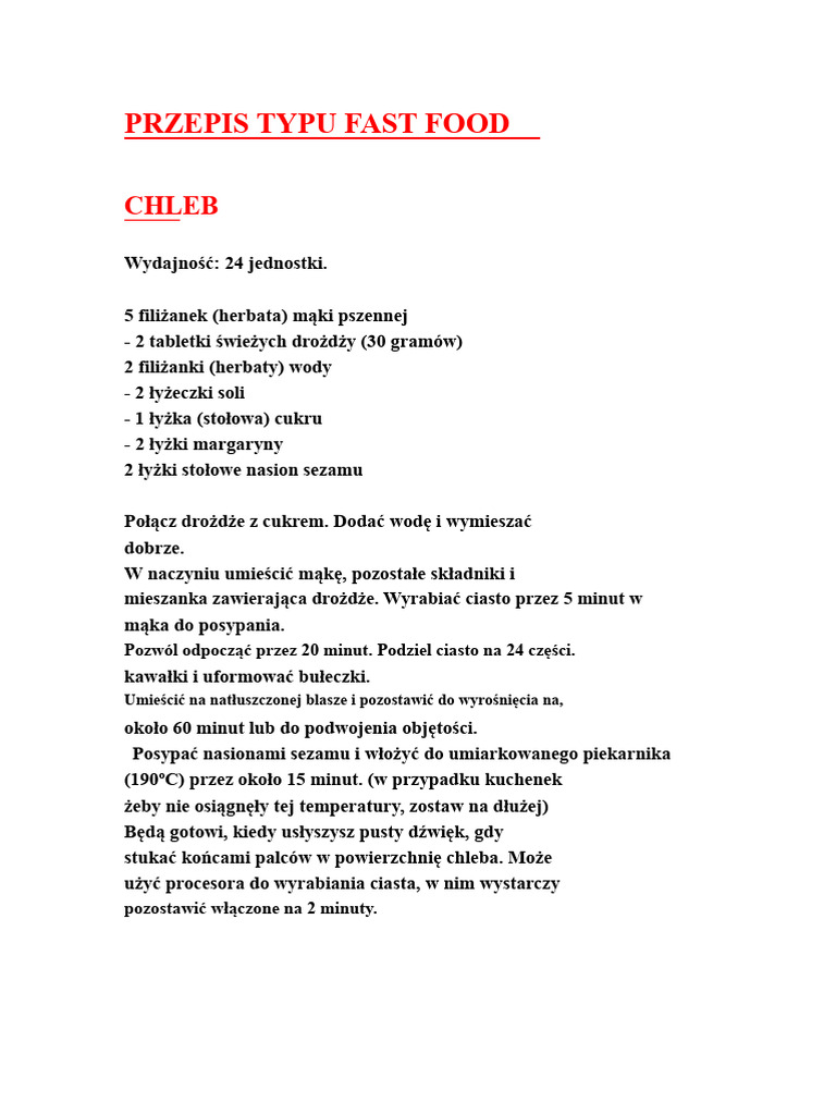 Przepis Na Fast Food | PDF