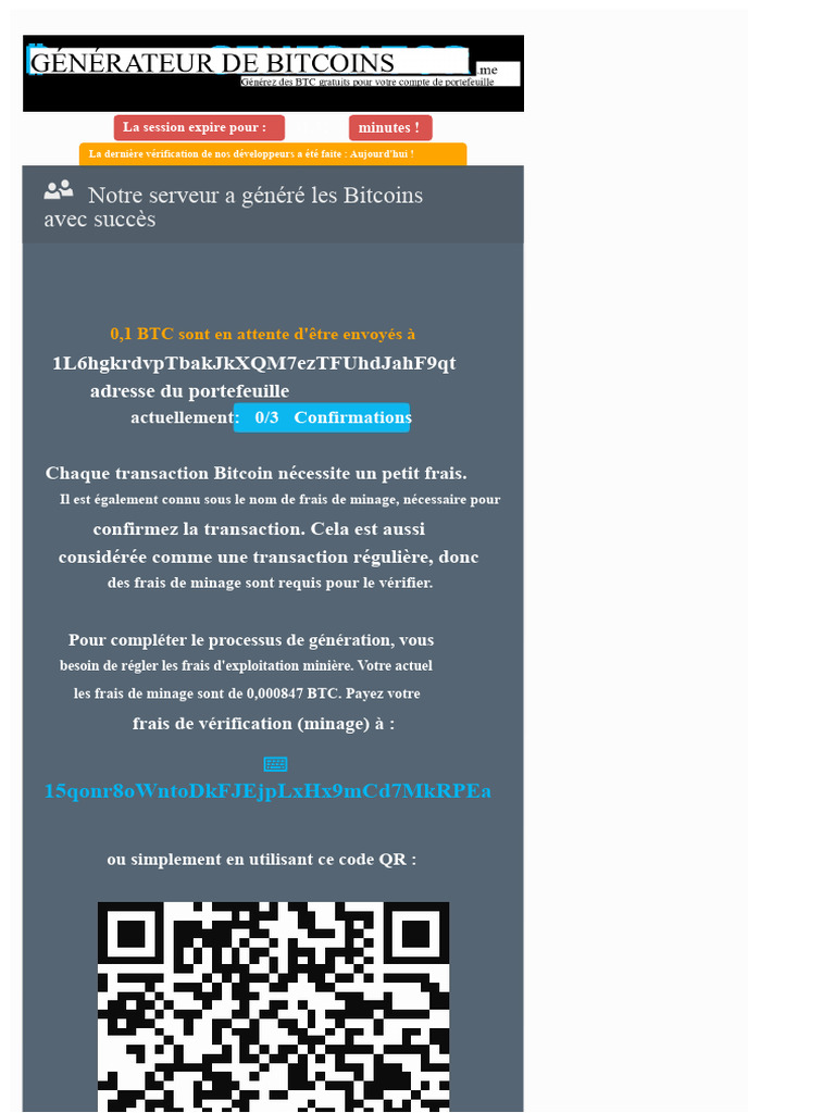 Le Générateur de Bitcoin - Générez Des BTC Gratuits Vers Votre Compte de  Portefeuille | PDF